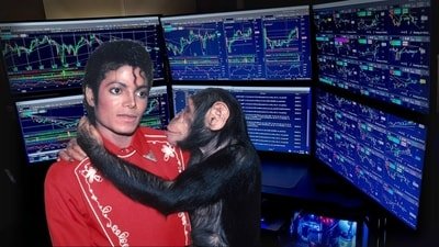 Michael Jackson with his  chimp Bubbles (X/Bubbles)