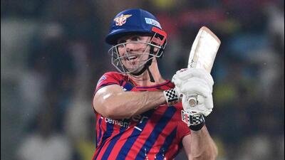 Mitchell Marsh of LSG (Lucknow Supergiants) in action against CSK (Chennai Super Kings) at the Atal Bihari Vajpayee Ekana International Cricket Stadium in Lucknow, Uttar Pradesh. (Deepak Gupta/Hindustan Times)