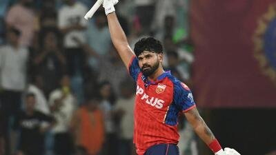 PBKS skipper Shreyas Iyer celebrates his ton. (Deepak Gupta/Hindustan Times)