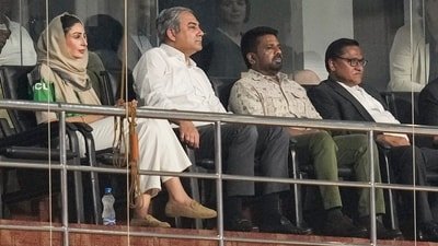 Mohsin Naqvi and the President of Sri Lanka during a T20 World Cup match. (PTI)