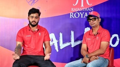 Rajasthan Royals captain Riyan Parag, left, with team's Head Coach Kumar Sangakkara (PTI)