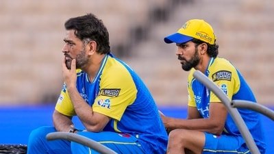 MS Dhoni in a practice session with Ruturaj Gaikwad. (PTI)