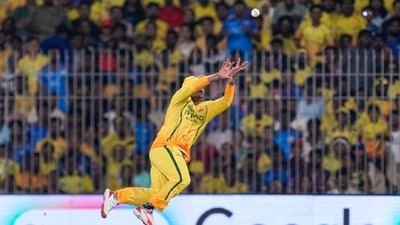 Sarfaraz Khan takes the catch of Naman Dhir during the CSK vs MI match. (PTI)