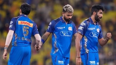 From left, Mumbai Indians' Raj Bawa, captain Hardik Pandya and Jasprit Bumrah after Chennai Super Kings won the IPL 2026 match, in Chennai (PTI) From left, Mumbai Indians' Raj Bawa, captain Hardik Pandya and Jasprit Bumrah after Chennai Super Kings won the IPL 2026 match, in Chennai (PTI)