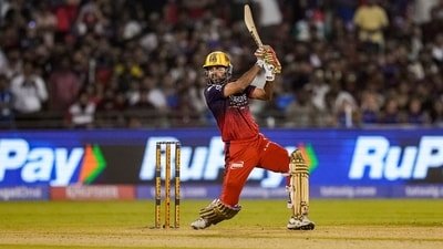 Bhuvneshwar Kumar plays a shot during the IPL 2026 match between MI and RCB. (PTI)