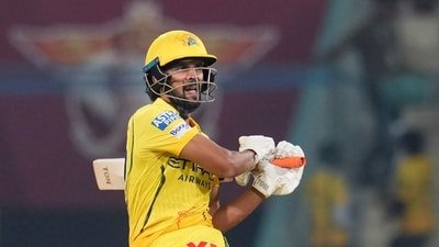 Ruturaj Gaikwad playing a shot during the LSG vs CSK match. (PTI)