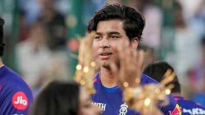 Rajasthan Royals' Vaibhav Sooryavanshi watches a performance of artist Himesh Reshammiya during an Indian Premier League (IPL) 2026 T20 cricket match (PTI)