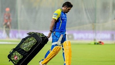 Chennai Super Kings' MS Dhoni during a practice session ahead of an IPL 2026 match against Sunrisers Hyderabad (PTI)