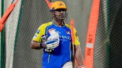 MS Dhoni during a practice session ahead of the match (PTI)