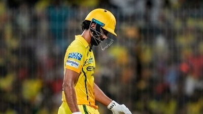 Ruturaj Gaikwad walks back to the pavilion after his dismissal by Pat Cummins. (PTI)