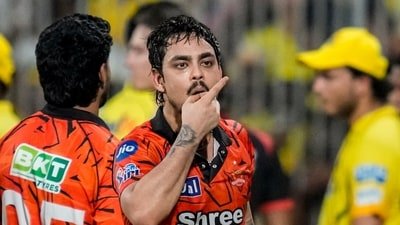 Ishan Kishan celebrates after his team's win vs CSK. (PTI)