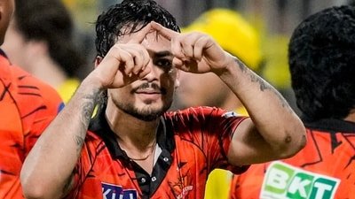 Sunrisers Hyderabad's Ishan Kishan celebrates after his team's win in the Indian Premier League (IPL) 2026 T20 cricket match against Chennai Super Kings, (PTI)