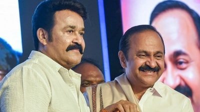 Kerala Chief Minister VD Satheesan being felicitated by actor Mohanlal during a reception accorded to the former in his home constituency of Paravur, in Kochi. (PTI Photo)(PTI05_24_2026_000606B) (PTI) Kerala Chief Minister VD Satheesan being felicitated by actor Mohanlal during a reception accorded to the former in his home constituency of Paravur, in Kochi. (PTI Photo)(PTI05_24_2026_000606B) (PTI)
