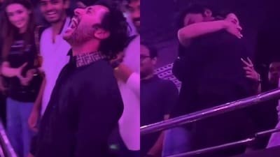 Trisha Krishnan and Sai Abhyankkar look on as RJ Balaji can't hold back emotions at Karuppu screening.