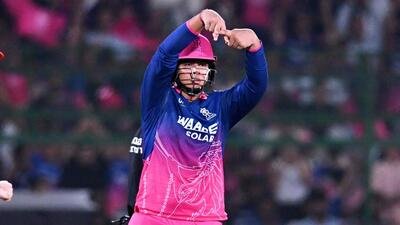 Rajasthan Royals' Vaibhav Sooryavanshi celebrates his fifty runs during the Indian Premier League against Lucknow Super Giants, in Jaipur, Rajasthan. (PTI)