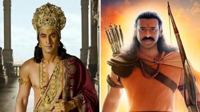 Ranbir Kapoor (L) and Prabhas (R) as Lord Rama in Ramayana and Adipurush respectively.