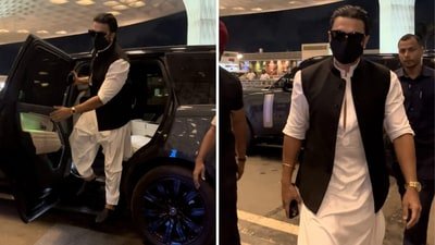 Ranveer Singh was spotted at the Mumbai airport on Monday night. Ranveer Singh was spotted at the Mumbai airport on Monday night.