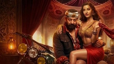 Sanjay Dutt and Nora Fatehi in a still from Sarke Chunar Teri Sarke from KD.