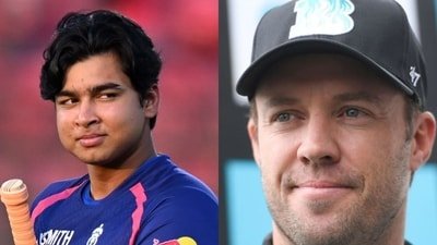 AB de Villiers, right, has a challenge for Vaibhav Sooryavanshi (AP/AFP)