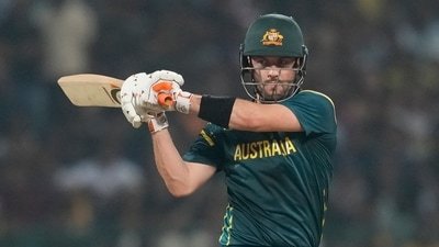 Josh Inglis plays a shot during the T20 World Cup cricket match between Australia and Sri Lanka. (AP)