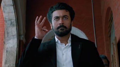 Suriya plays the titular role in RJ Balaji's Karuppu that criticises judicial corruption.