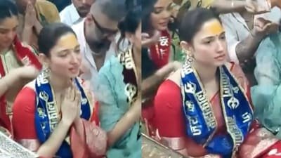 Tamannaah Bhatia seeks blessings at Mahakaleshwar Temple, attends Bhasma Aarti. (ANI)