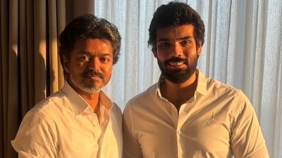 Sibi Sathyaraj posted a picture with Tamil Nadu CM Vijay. Sibi Sathyaraj posted a picture with Tamil Nadu CM Vijay.