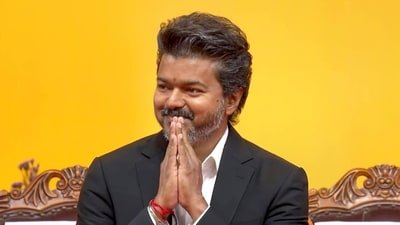 Vijay took oath as the Chief Minister of Tamil Nadu at the Jawaharlal Nehru Stadium, in Chennai on Sunday. (TN DIPR/ANI Video Grab) (TN DIPR) Vijay took oath as the Chief Minister of Tamil Nadu at the Jawaharlal Nehru Stadium, in Chennai on Sunday. (TN DIPR/ANI Video Grab) (TN DIPR)