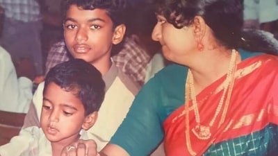 A childhood picture of Vikranth Santhosh with TVK chief and Tamil star Vijay.