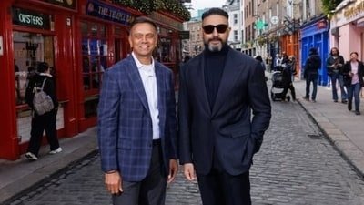 ETPL co-founder Abhishek Bachchan with Dublin franchise owner Rahul Dravid ETPL co-founder Abhishek Bachchan with Dublin franchise owner Rahul Dravid