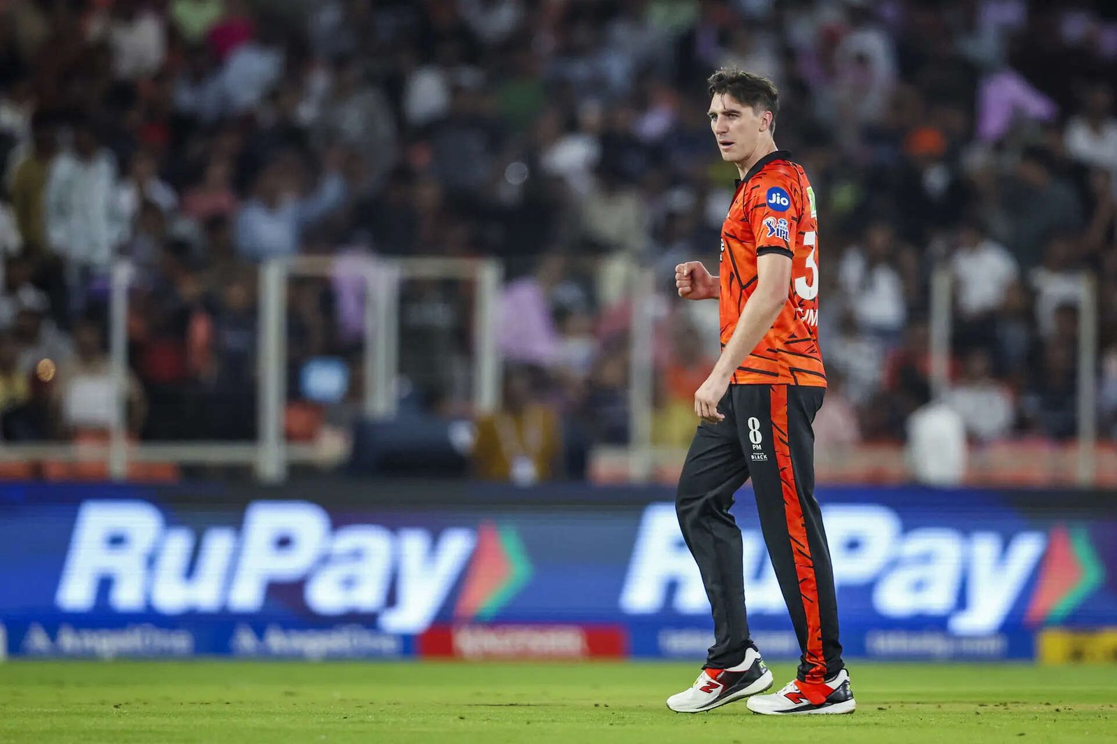 Ahmedabad, May 12 (ANI): Sunrisers Hyderabad's skipper Pat Cummins celebrates th...