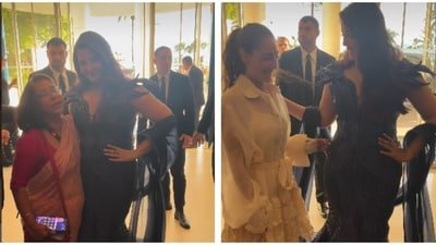 Aishwarya Rai was seen clicking pictures with a number of fans even as there was strict security around her. Aishwarya Rai was seen clicking pictures with a number of fans even as there was strict security around her.