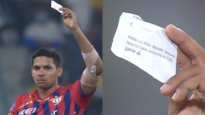 Akash Singh celebrating after picking up wickets against CSK. (X images)