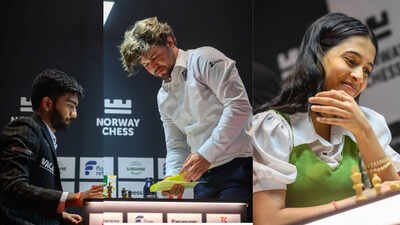 D Gukesh, Magnus Carlsen, and Divya Deshmukh (Photo by Michal Walusza for Norway Chess) Norway Chess: D Gukesh loses his last game as teenager to Magnus Carlsen; Divya Deshmukh's unbeaten streak ends