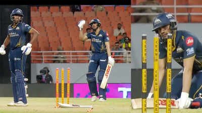 Shubman Gill and Sai Sudharsan (BCCI/IPL Photo) Shubman Gill on his haunches, Ravi Shastri asks 'Where's the fevicol?' after Sai Sudharsan's bizarre hit-wicket - WATCH