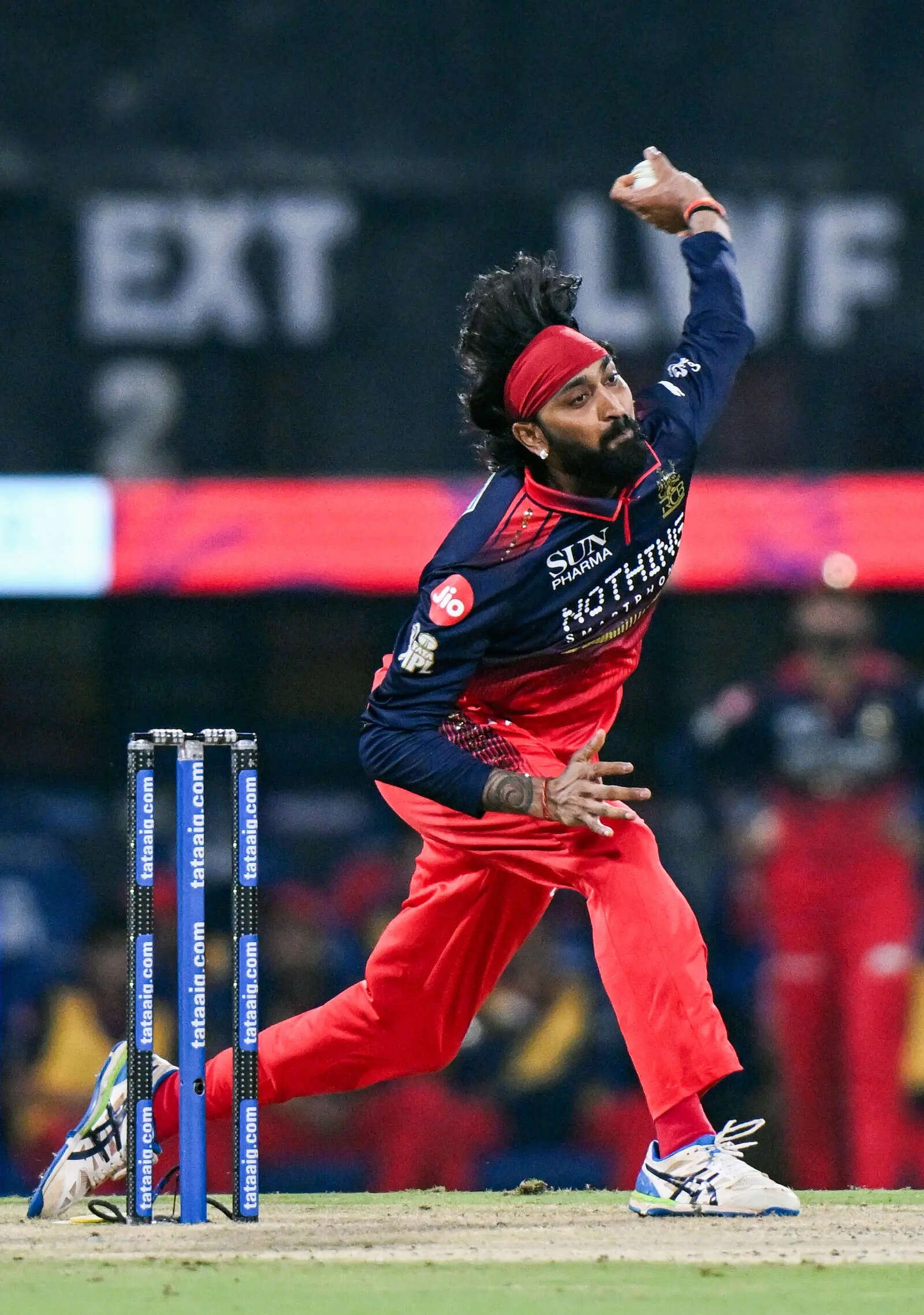 Lucknow, May 07 (ANI): Royal Challengers Bengaluru's Krunal Pandya bowls during ...