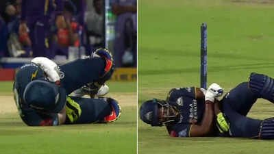 <p>Photo/Agencies</p> Blow on the elbow: Sai Sudharsan retired hurt after injury in KKR vs GT IPL match