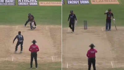 Photo/screengrab Ball hits glove, umpire gives LBW: Nepal captain loses cool after shocking call - Watch