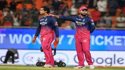 Rajasthan Royals' Vaibhav Sooryavanshi and skipper Riyan Parag react after the team's defeat against the Gujarat Titans in the Indian Premier League 2026 Qualifier 2 match at Maharaja Yadavindra Singh International Cricket Stadium, Mullanpur, in New Chandigarh on Friday. (ANI Photo) 'He doesn't slog': Riyan Parag lauds Vaibhav Sooryavanshi's 96-run knock despite RR defeat