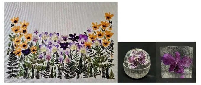 orchid painting and paperweight