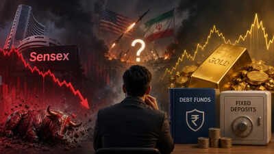 Every crisis reminds us that markets can swing like a pendulum between greed and fear. (AI image) Sensex bleeding, gold volatile amid US-Iran war: Time to opt for good old FDs? Pros & cons of fixed income assets