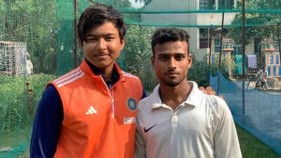 Ravi Prakash Jha with Vaibhav Sooryavanshi in Tajpur, Samastipur before the U19 World Cup. (Special arrangement) 'Bhole ka haath hai': Back in Tajpur, Vaibhav Sooryavanshi remains the kid who never forgives or forgets