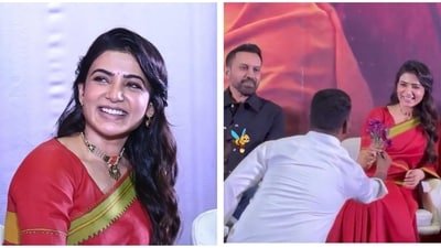 Samantha Ruth Prabhu at the trailer launch of Maa Inti Bangaaram. Samantha Ruth Prabhu at the trailer launch of Maa Inti Bangaaram.