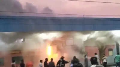 Fire breaks out in empty coach of train at Hyderabad's Nampally station - watch