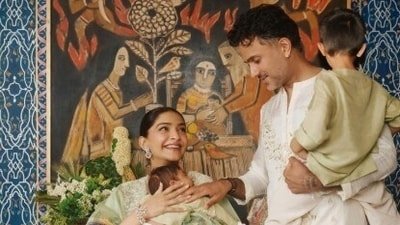 Sonam Kapoor and Anand Ahuja with their sons.