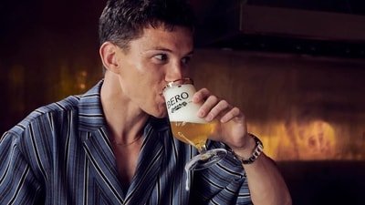 Tom Holland sipping a beverage from his non alcoholic beer brand Bero. (Instagram)
