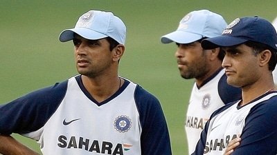 From left: Rahul Dravid, Sachin Tendulkar and Sourav Ganguly (AFP)