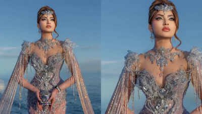 <p>FB</p> Urvashi Rautela stuns at Cannes 2026 in glittering silver outfit; Says it is her pleasure to represent India