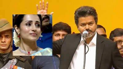Trisha Krishnan’s emotional reaction to Vijay’s speech during the swearing-in ceremony goes viral; fans react