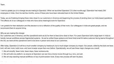Picture source: X 'Saying goodbye to our colleagues': Opendoor shuts India operations, hundreds lose jobs
